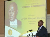 Botswanas Vice President Mompati Merafhe delivering his key note address at the launch of call for nominations for the 2010 Drivers of Change awards